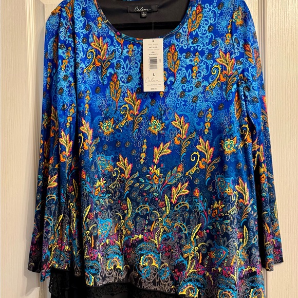 CALE Tops - New! CALESSA Vibrant Blue and Orange Floral Blouse